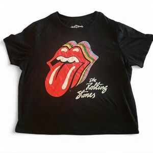 Rolling Stones Black Logo Cropped Scoop Neck Shortsleeved T Shirt Large